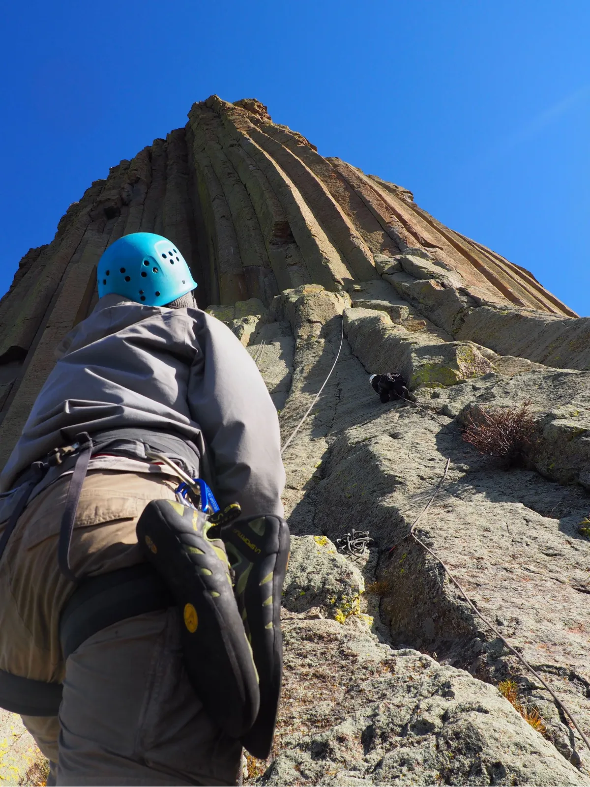 A few students climbing Devils Tower in Wyoming.