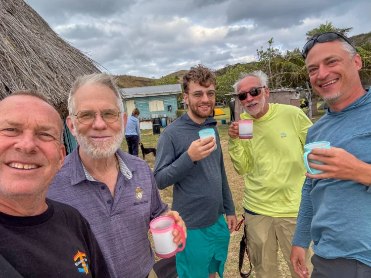 Kayakers drink coffee in Fiji